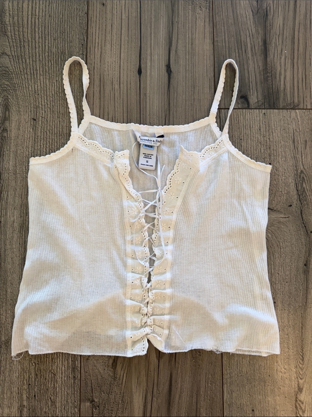 Abercrombie & Fitch Cream Lace-Up Ribbed Cami